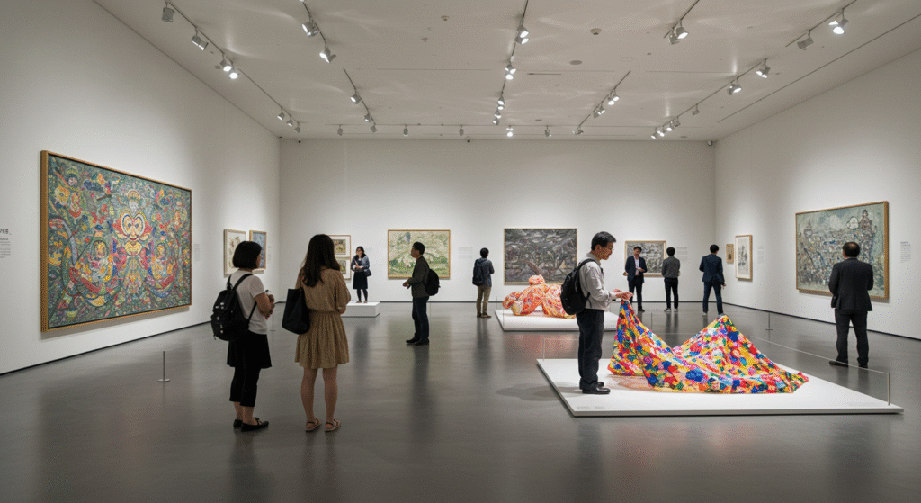 MMCA Korea exhibition hall with visitors viewing modern art at the National Museum of Modern and Contemporary Art