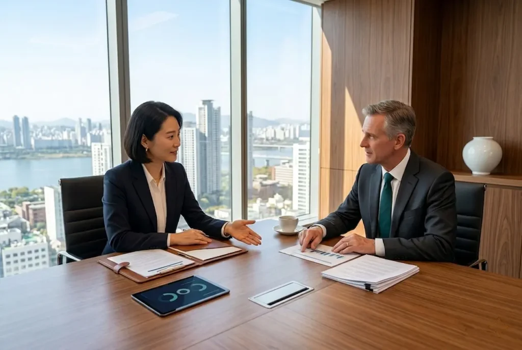 AMP Interpro consultants meeting with Korean business partner in Seoul office