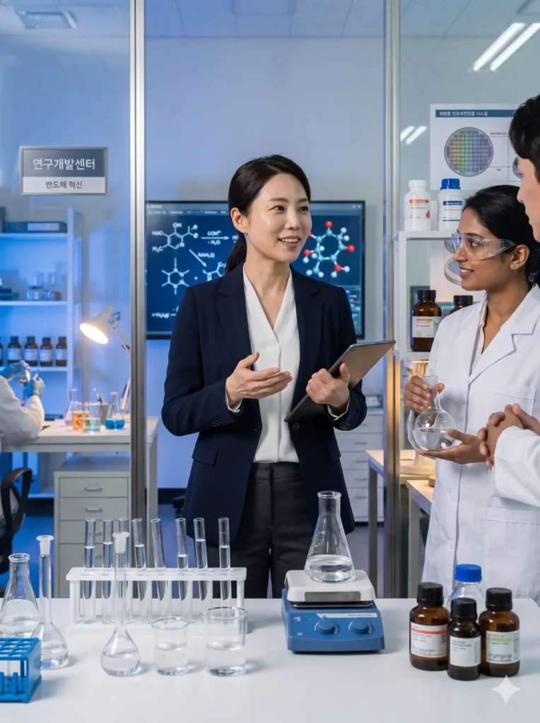 South Korea Top-Tier Visa researchers meeting in a science lab
