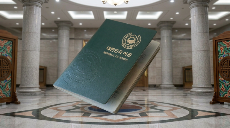 Republic of Korea passport open, symbolizing the H-2 to F-4 visa change for overseas Koreans in 2026