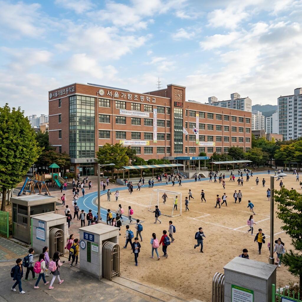 Korean public school enrollment for elementary school children playing outside