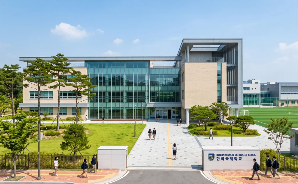 Campus comparison for international school vs local school Korea, showing an international school building in Korea