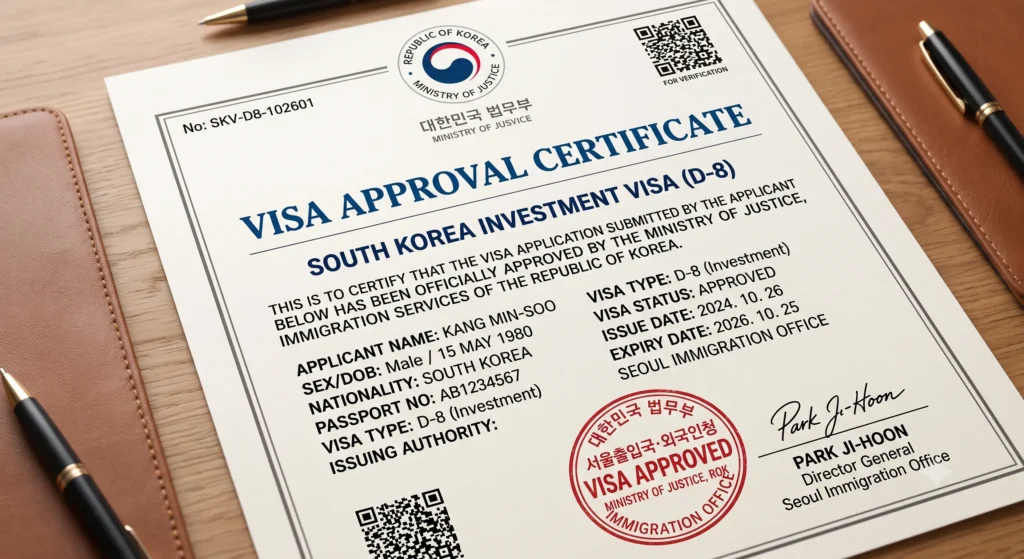 Korea Investor Visa (D-8) approval certificate document