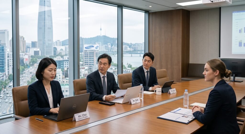 Korean company recruiters interviewing foreign students in Korea for a special recruitment track